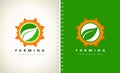 Green leaf and sun logo vector. Agriculture and farming design. Royalty Free Stock Photo